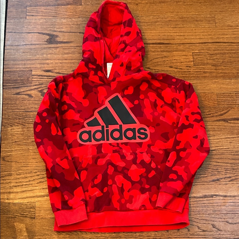 Adidas Kids Red and Black Camo Hoodie